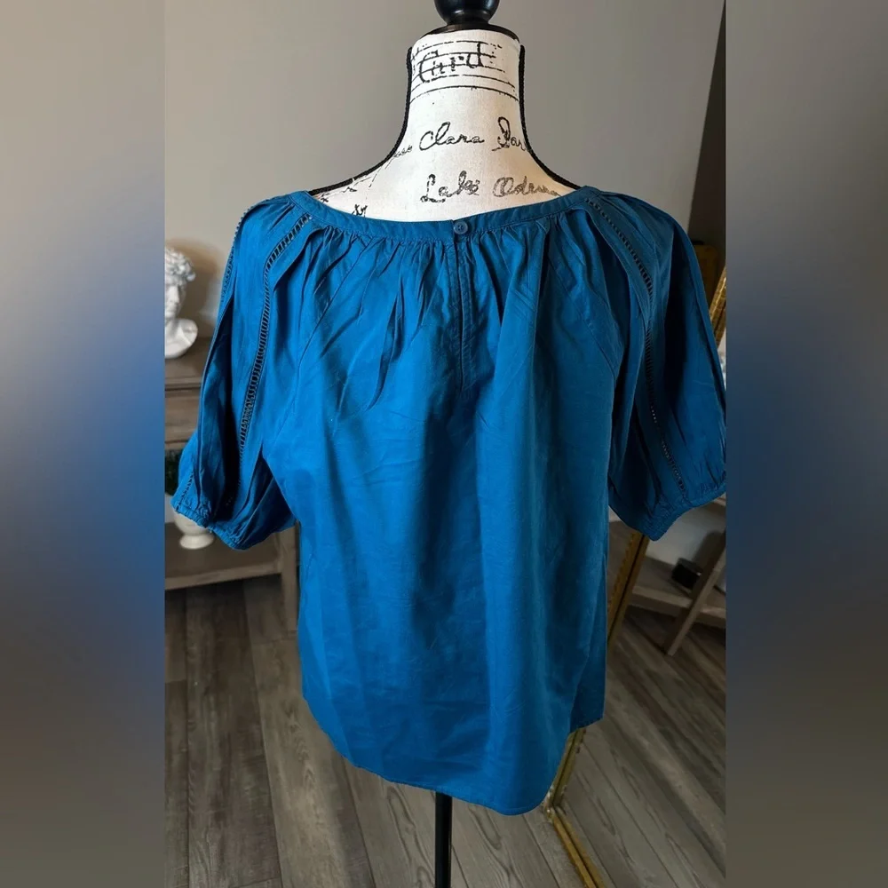 LOFT Teal Short-Sleeve Gathered Peasant Blouse